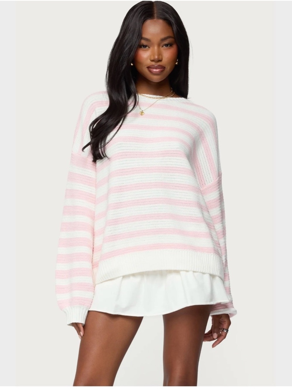 EUC, LIKE NEW!!! Edikted Pink and White Knit Sweater